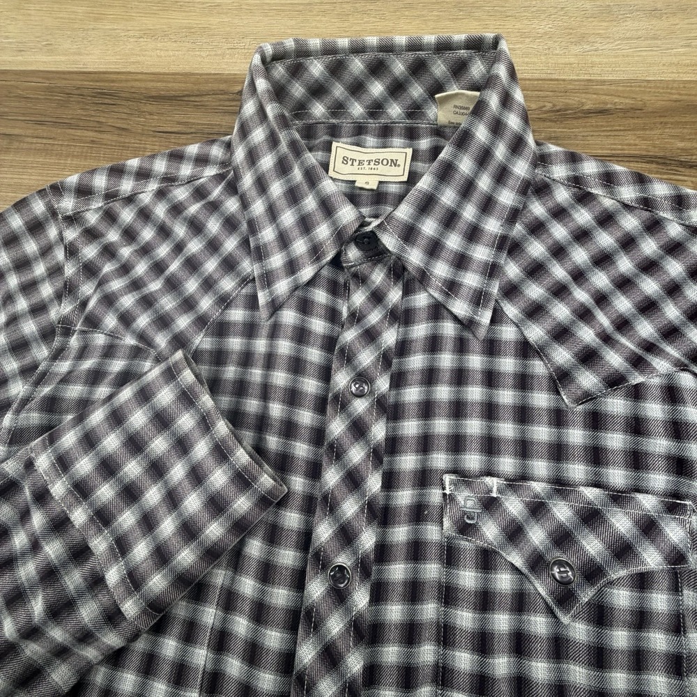 Stetson Men's Plaid Flannel Pearl Snap Blue Long Sleeve Button-Up Shirt S